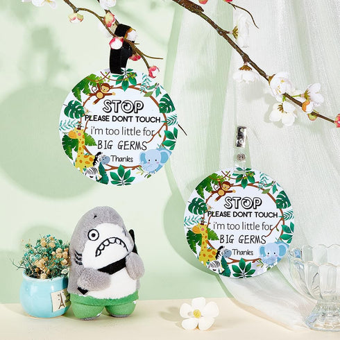 2 Pack No Touching Baby Car Seat Sign, Please Don't Touch Baby Safety Sign with Hanging Straps and Clip, Green Leaves