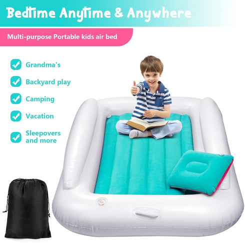 2 USHMA Inflatable Toddler Travel Bed, Portable Toddler Bed | Kids Air Mattress with Sides | Reversible Colors Kids