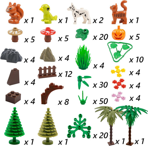 Set, BroTex Plants Tree Accessories Jungle - Botanical Parts Bricks Flower Leaf Forest Flower Plants Pieces Building