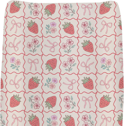 Boho Strawberry Flowers Baby Changing Pad Covers for Boys Girls Strawberries Pink