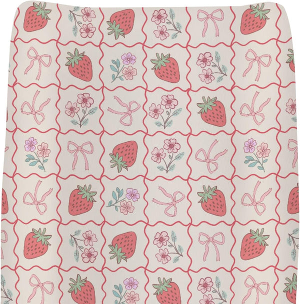 Boho Strawberry Flowers Baby Changing Pad Covers for Boys Girls Strawberries Pink