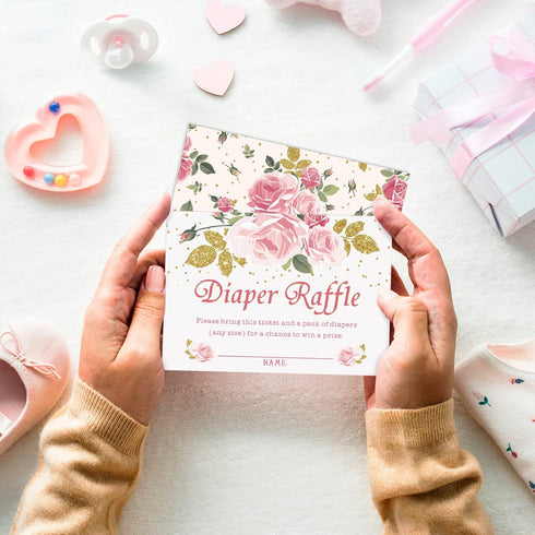 Set 25 Marspark of Pink Floral Baby Shower Invitations, Diaper Raffle Tickets and Baby Shower Invitation Cards