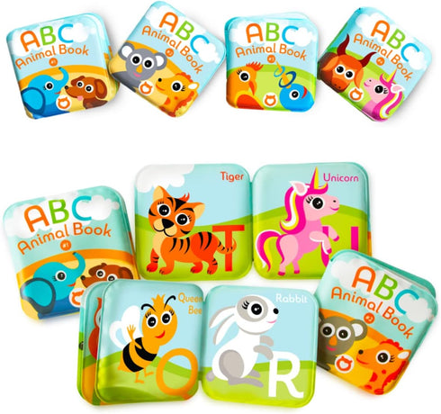 Floating Baby Bath Books - Kids Learning Bath Toys, Waterproof Bathtime Toys for Toddlers (Set of 4: ABC Animal Bath