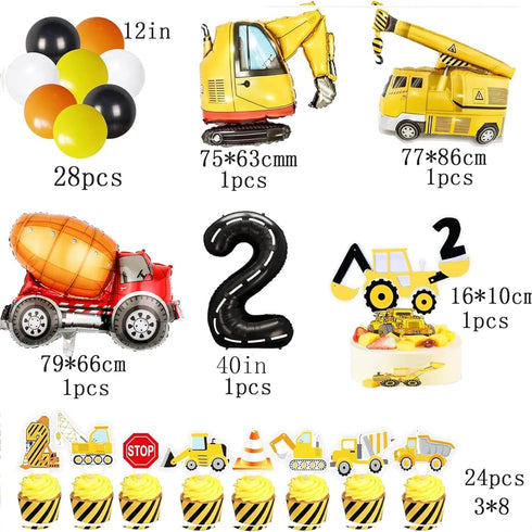 BEOXAGAR 2 2nd Construction Birthday Party Supplies for Year Old Boy, Birthday Decorations For Boys, include- Backdrop