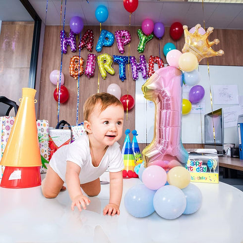 32" Large Rainbow Number 1 Balloon Set, Aluminum Foil Balloon for Children's First Birthday Party (1)
