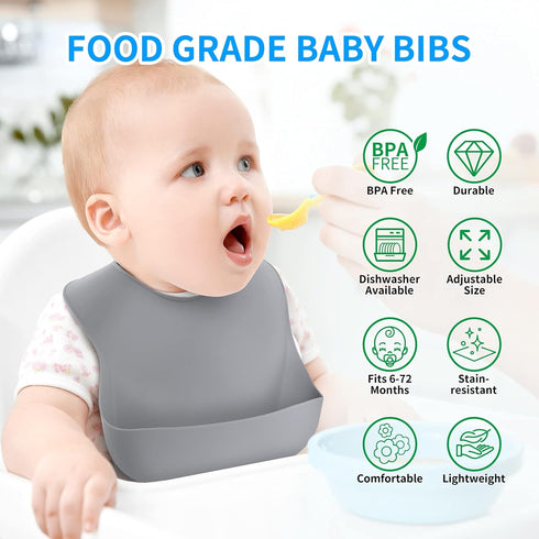 ME.FAN Silicone Baby Bibs for Babies & Toddlers | Adjustable Silicone Bibs, 2 Set