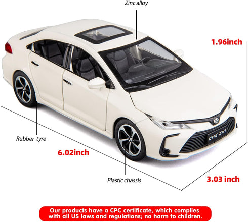 BDTCTK Compatible 1:32 Corolla Model Car, Zinc Alloy Pull Back Toy Car with Sound and Light for Kids, White