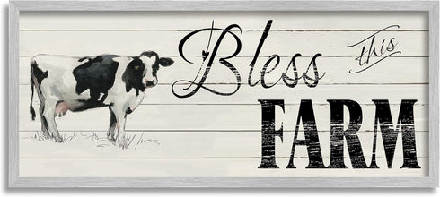 Stupell Industries Bless This Farm Sentiment Traditional Dairy Cow