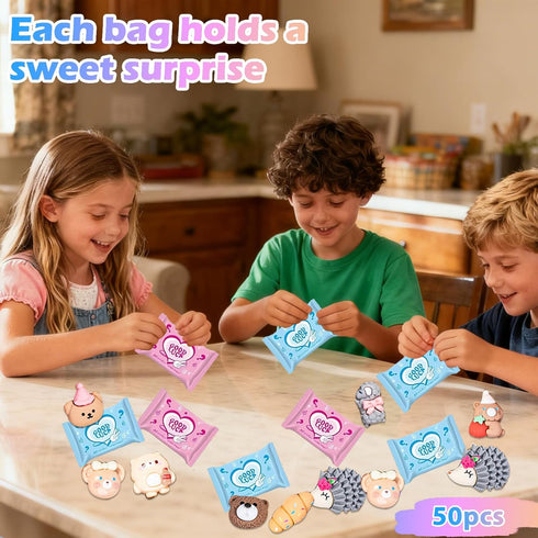 50 Pack PCS Coffee Series Cartoon Resin Mystery Blind Bag Mini Cute Figures for Kids Crafts, Tiny Random Toy Charms
