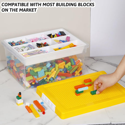 loobuu Plastic Storage Bins with Lids, Stackable Arts Crafts Organizer Box with Removable Tray, Toy Chest for Bricks,