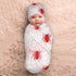 Nanyizly Set 0-6m Simple White Line Drawing Newborns Beanie Swaddle Blanket Baby Receiving Blankets for Infant Boy Girl