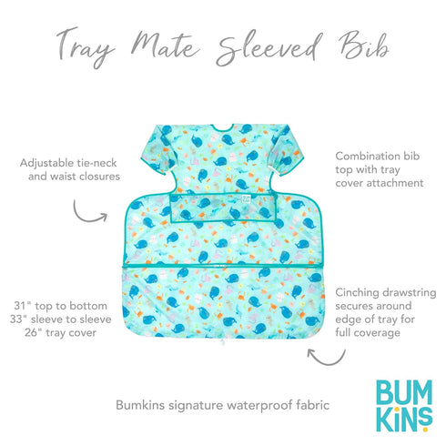 6-24 Bumkins Baby Bib and High Chair Cover Combination, for Mos, Girl or Boy Toddler, Long Sleeved for Babies, Baby Led