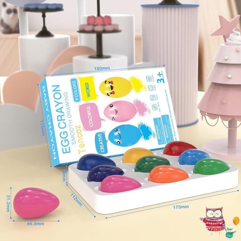 Tencoz 9 3+, Colors Easter Egg Crayons for Kids, Easy Grip Palm-Grasp Washable Drawing Tools, Easter Basket Stuffers