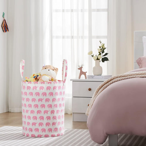 TECHMILLY Large Storage Basket - Collapsible Laundry Hamper with Long Handles, Toy Bins for Nursery, Kids Room Décor