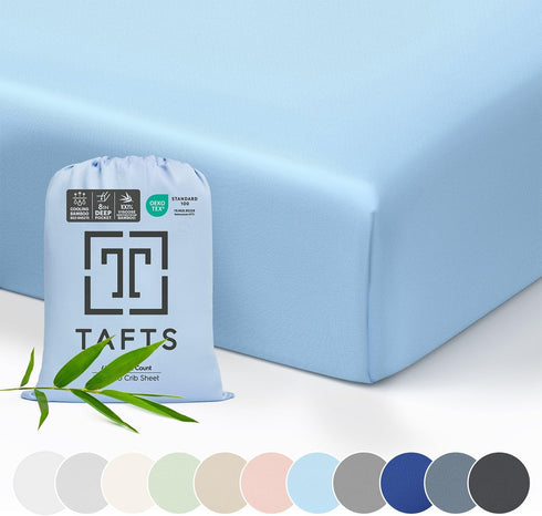 Tafts Crib Sheets, 100% Viscose Bamboo Fitted, 8 Inch Deep Pocket, Standard Crib & Toddler Mattress, Cooling, Soft, 360
