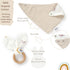 Set 4 Organic Cotton Baby Gift Piece Muslin Bunny Lovey Blanket + Teether Ring + Bandana Bib + Announcement Card |