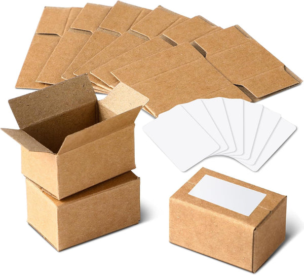 Teenyyou 80 Sets Mini DIY Shipping Boxes with Shipping Labels Miniature Brown