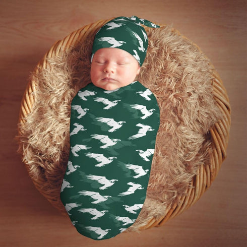 Sets Eagle On Green Background Newborn Swaddle Blankets Hat Soft Baby Receiving Blanket Swaddle Sack for Baby Shower