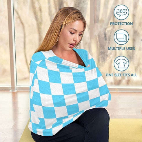 Jynexis Sky Blue Checkerboard Plaid High Stretchy Car Seat Cover for Babies Multi Use Carseat Canopy Cover Nursing