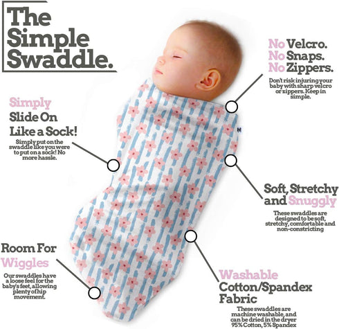 Henry Hunter Baby Swaddle Sack, Soft Stretchy Cotton Swaddles for Newborns, Pack of 3, 0-3 Months, Flower, Owl, Light
