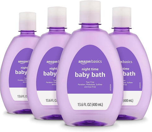 Amazon Basics Hypoallergenic Tear-Free Night-Time Baby Calming Bath, 13.6 Fl Oz (Pack of 4) (Previously Solimo)