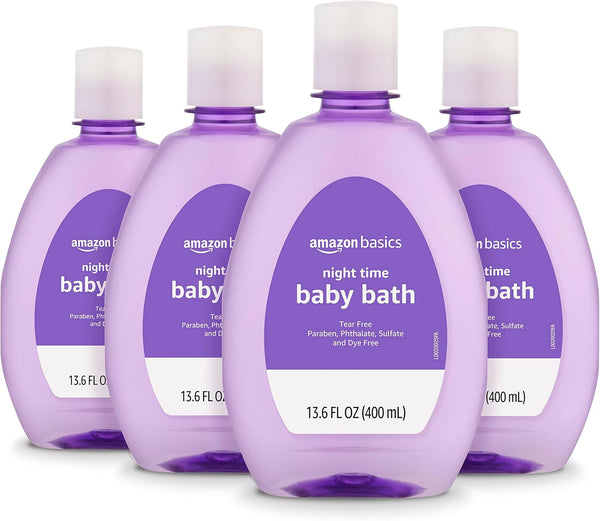 Amazon Basics Hypoallergenic Tear-Free Night-Time Baby Calming Bath, 13.6 Fl Oz (Pack of 4) (Previously Solimo)