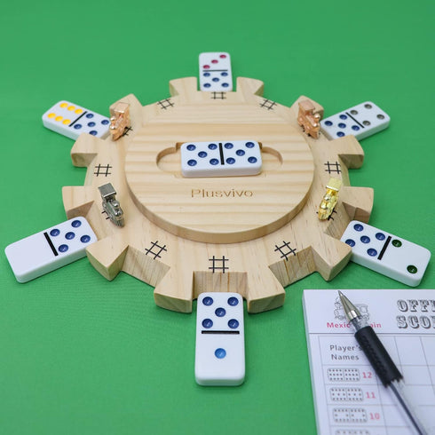 Set-Including 7.89-Inch 12 12 70-Sheet plusvivo Mexican Train Dominoes Accessories a Wooden Mexican Train Hub up