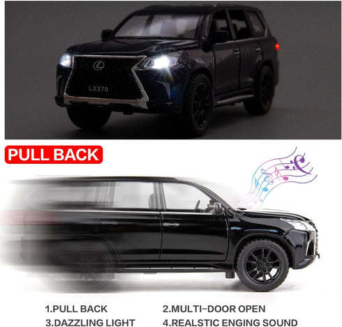 BDTCTK 1/32 Lexus LX570 Off-Road Luxury SUV Model Car, Zinc Alloy Pull Back Toy with Sound and Light (Black)