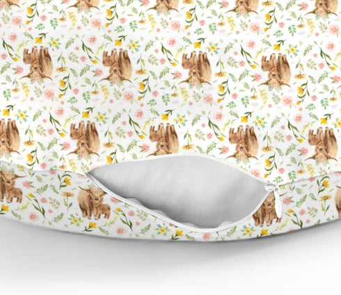 Highland Cows Boho Floral Baby Nursing Pillow Covers for Boy Girl Yak Cattle Retro Flowers Leaves Nursery Pillowcase