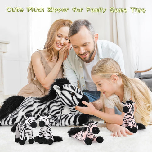 5pcs Set, 25 inch Tezituor Wildlife Zebra Stuffed Animals Realistic Stuffed Zebra with Babies for Boys Girls, Large