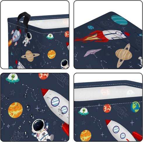 36L Clastyle Rocket Astronaut Shelf Basket for Boys Cosmic Planet Universe Blue Storage Bin Rectangle Clothes Books Toy