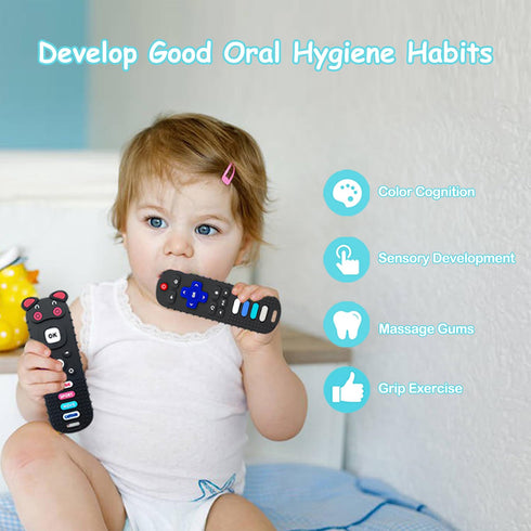 2-Pack Silicone Baby Teething Toys, Fire TV Remote Shape for 6-18 Months Infant Educational Sensory Toy