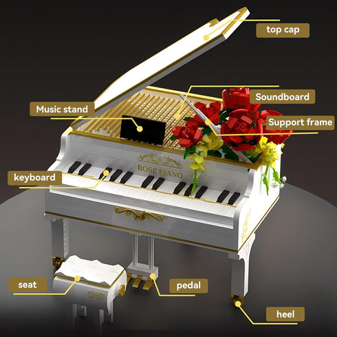1293pcs Mini Ideas Piano Model Building Block Set, Music Lovers Collection Gift for Boys and Girls (White)
