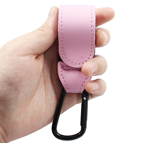 2 Pcs Durable Leather Stroller Hooks for Diaper Bags, Stroller Clips for Wheelchair and Shopping Carts, Pink