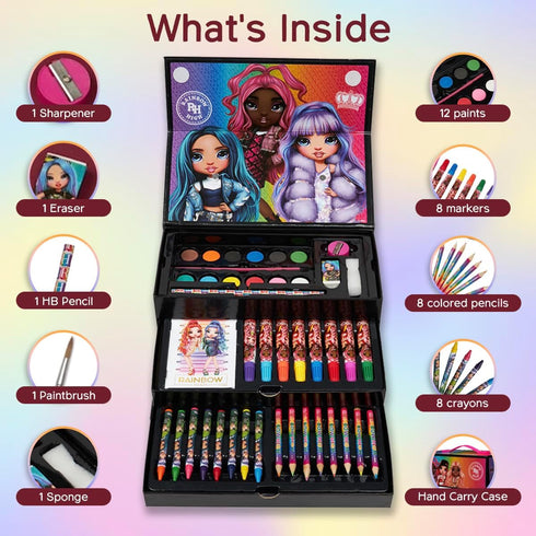 Rainbow High Art Set Kids, 40 Plus Pieces Colouring Sets with Paints, Colouring Pencils, Markers for Girls Gifts