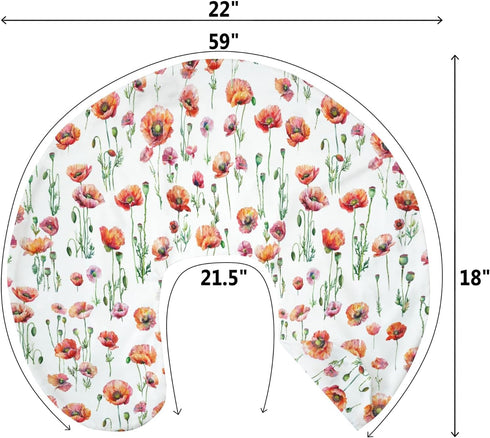 Summer Watercolor Poppies Flowers Baby Nursing Pillow Covers for Boy Girl Red Poppies Green Leaves Nursing Pillowcase