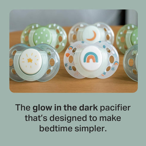 Tommee 18-36 Symmetrical Pack 6 Tippee Night Time Pacifier, Months, Silicone Baglet, BPA-Free Binkies, Glow in The Dark