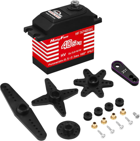 IP67 40KG 25T 1/12 1/10 1/8 Hobby Fans RC Digital Servo, Waterproof Metal Gear Servo High Torque Servo with Servo Horn