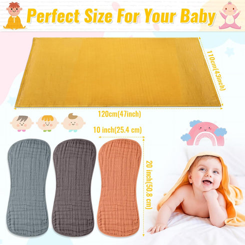 Sublaga 3Pcs 47x47 3Pcs 20x10 Baby Muslin Swaddle Blankets for Boys Girls + Muslin Baby Burp Cloths, Baby Swaddle