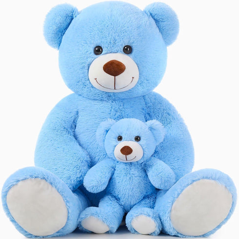 MorisMos Giant Teddy Bear 39 Inch, Soft Big Mommy and Baby Bear, Blue, Large Plush for Baby Shower, Valentine, Christmas