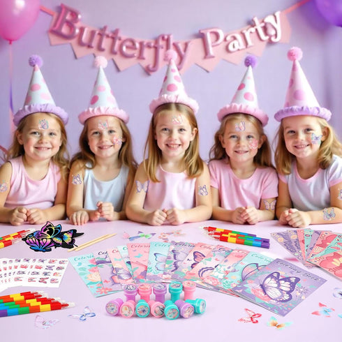 96Pcs Set BenLouis Butterfly Party Favors Butterfly Fairy Coloring Books Crayon Stickers Bulk for Kids Butterfly