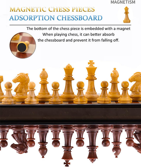 PGDOV Sets 9.5 Inches Set 2-Player Chess Magnetic Board Games - Travel Chess for Teenager & Adults, Wooden-Style