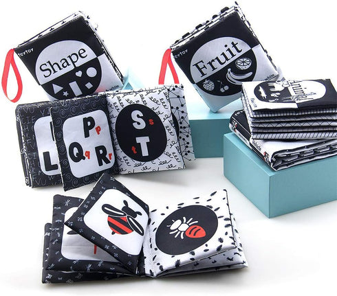 6 teytoy My First Soft Book, PCS Nontoxic Fabric Cloth Activity Crinkle Black and White Books for Infants Boys