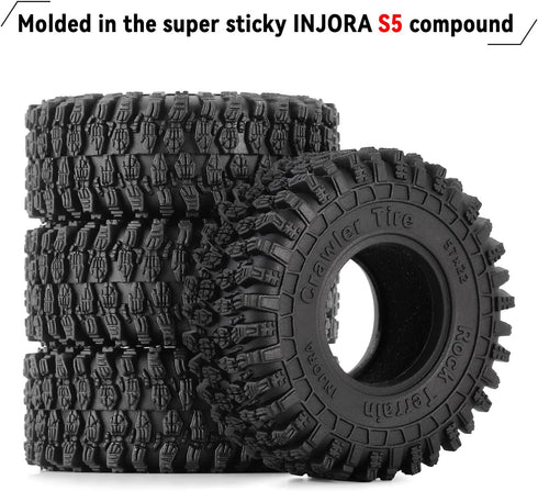 INJORA 1.0 Tires - 57 * 22mm S5 Super Soft Sticky Crawler Tires for TRX4M Axial AX24 SCX24 FCX24 Enduro24 Upgrade
