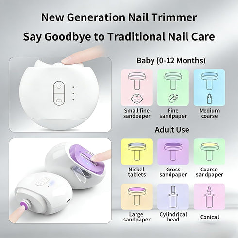 WHYLHJ Trimmer Electric Nail File & for Seniors & Babies Rechargeable Quiet LED Light Built-in Storage Multiple Speeds