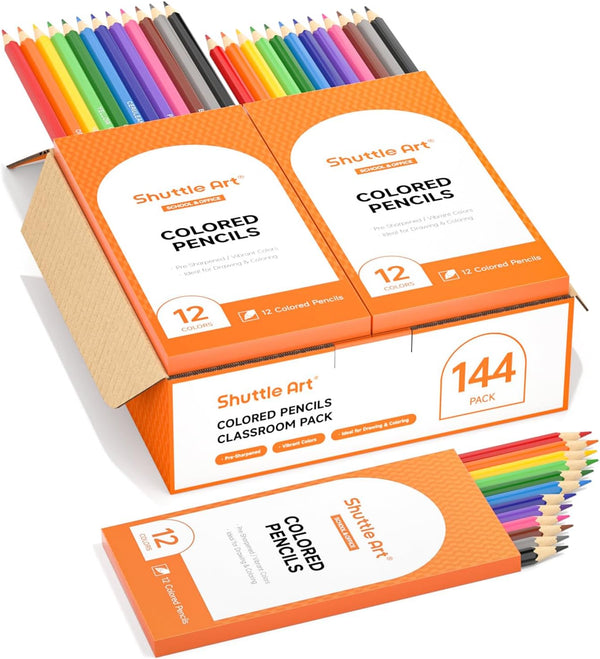 Shuttle Art 144 PCS Colored Pencils Bulk, 12 Assorted Colors, Pack of