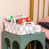 Decorative Collapsible Rectangular Fabric Storage Bin Organizer Basket - 15.4x10.6x5.1 inch, White with Wooden Handles