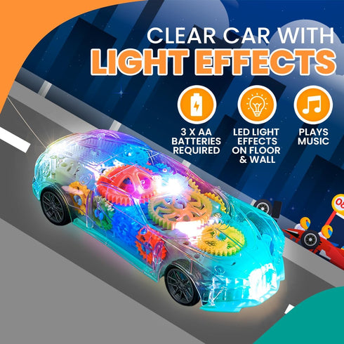 3-5 Playbees Light-Up Transparent Car with Remote Control, Toys for Autistic Kids Ages Sensory Activity for Kids