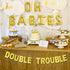 JOYMEMO Twins Baby Shower Decorations Set, Gold Theme, Double Trouble Banner, OH BABIES Balloons