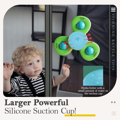 ALASOU 3PCS Suction Cup Spinner Toys for 1 Year Old - Spinning Tops Bath Toys for Kids Ages 1-3